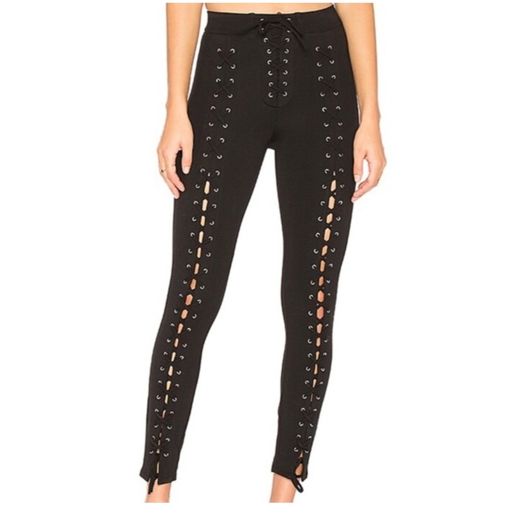 LPA Black Lace Up Front Leggings High Rise Grommet Skinny Pants Size Small